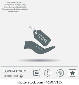 100% tag icon, vector illustration. Flat design style