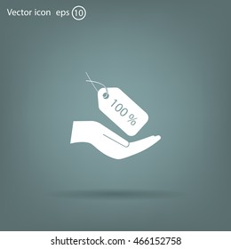 100% tag icon, vector illustration. Flat design style