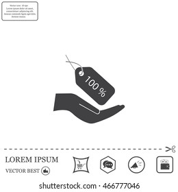 100% tag icon, vector illustration. Flat design style