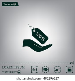 100% tag icon, vector illustration. Flat design style