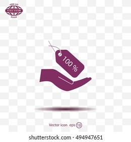 100% tag icon, vector illustration. Flat design style