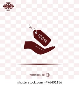 100% tag icon, vector illustration. Flat design style