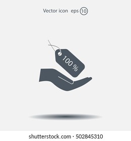 100% tag icon, vector illustration. Flat design style
