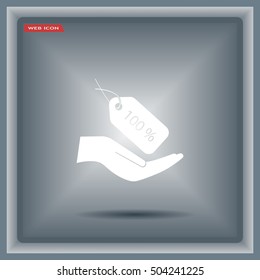 100% tag icon, vector illustration. Flat design style