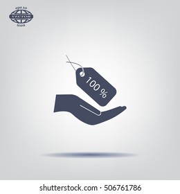 100% tag icon, vector illustration. Flat design style