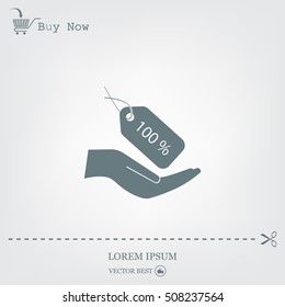 100% tag icon, vector illustration. Flat design style
