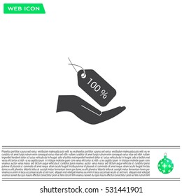 100% tag icon, vector illustration. Flat design style