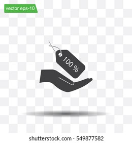 100% tag icon, vector illustration. Flat design style