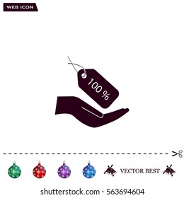 100% tag icon, vector illustration. Flat design style