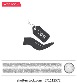 100% tag icon, vector illustration. Flat design style