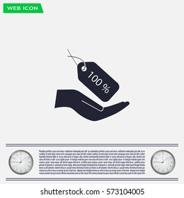 100% tag icon, vector illustration. Flat design style