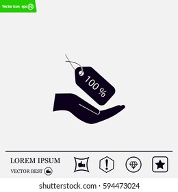 100% tag icon, vector illustration. Flat design style
