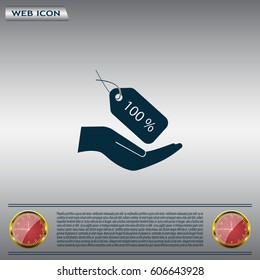 100% tag icon, vector illustration. Flat design style