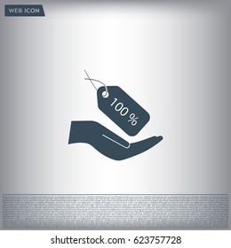 100% tag icon, vector illustration. Flat design style