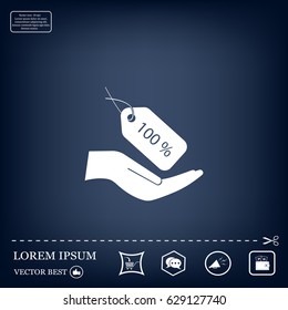 100% tag icon, vector illustration. Flat design style