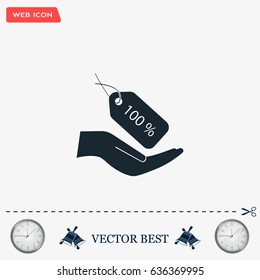 100% tag icon, vector illustration. Flat design style