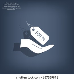 100% tag icon, vector illustration. Flat design style