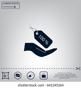 100% tag icon, vector illustration. Flat design style