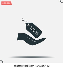 100% tag icon, vector illustration. Flat design style