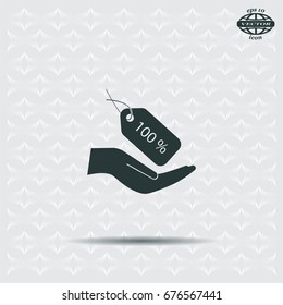 100% tag icon, vector illustration. Flat design style