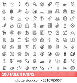 100 tailor icons set. Outline illustration of 100 tailor icons vector set isolated on white background