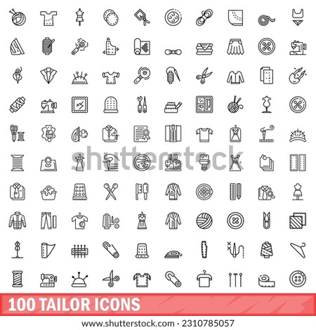 100 tailor icons set. Outline illustration of 100 tailor icons vector set isolated on white background