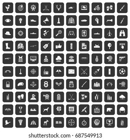 100 target icons set in black color isolated vector illustration