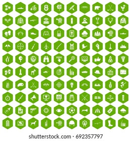 100 target icons set in green hexagon isolated vector illustration