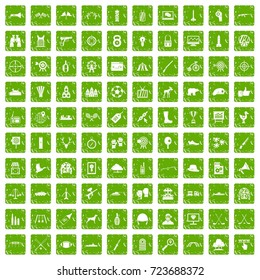 100 target icons set in grunge style green color isolated on white background vector illustration