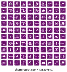 100 target icons set in grunge style purple color isolated on white background vector illustration