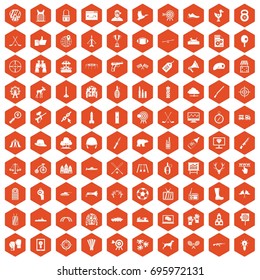 100 target icons set in orange hexagon isolated vector illustration