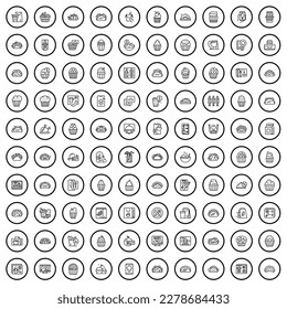 100 tasty food icons set. Outline illustration of 100 tasty food icons vector set isolated on white background