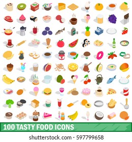 100 tasty food icons set in isometric 3d style for any design vector illustration