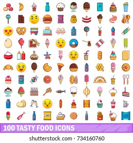 100 tasty food icons set in cartoon style for any design vector illustration