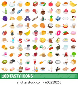 100 tasty icons set in isometric 3d style for any design vector illustration