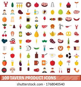 100 tavern product icons set in flat style for any design vector illustration