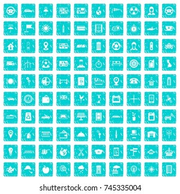 100 taxi icons set in grunge style blue color isolated on white background vector illustration