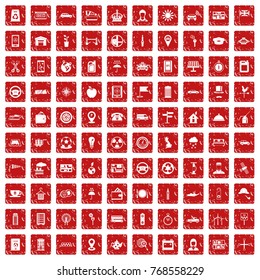100 taxi icons set in grunge style red color isolated on white background vector illustration