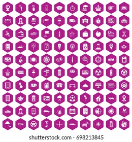 100 taxi icons set in violet hexagon isolated vector illustration