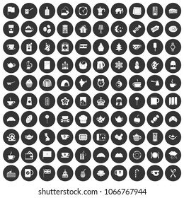 100 tea cup icons set in simple style white on black circle color isolated on white background vector illustration