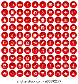 100 tea cup icons set in red circle isolated on white vectr illustration