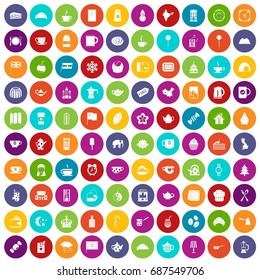 100 tea cup icons set in different colors circle isolated vector illustration
