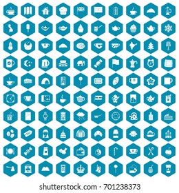 100 tea cup icons set in sapphirine hexagon isolated vector illustration