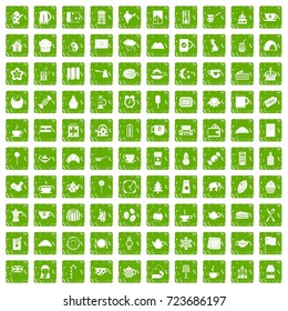 100 tea cup icons set in grunge style green color isolated on white background vector illustration