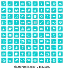 100 tea cup icons set in grunge style blue color isolated on white background vector illustration