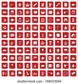 100 tea cup icons set in grunge style red color isolated on white background vector illustration