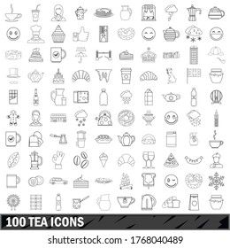 100 tea icons set in outline style for any design vector illustration