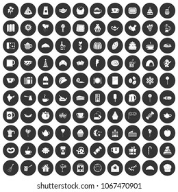 100 tea party icons set in simple style white on black circle color isolated on white background vector illustration