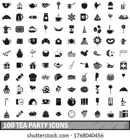 100 tea party icons set in simple style for any design vector illustration