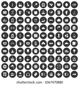 100 tea time food icons set in simple style white on black circle color isolated on white background vector illustration